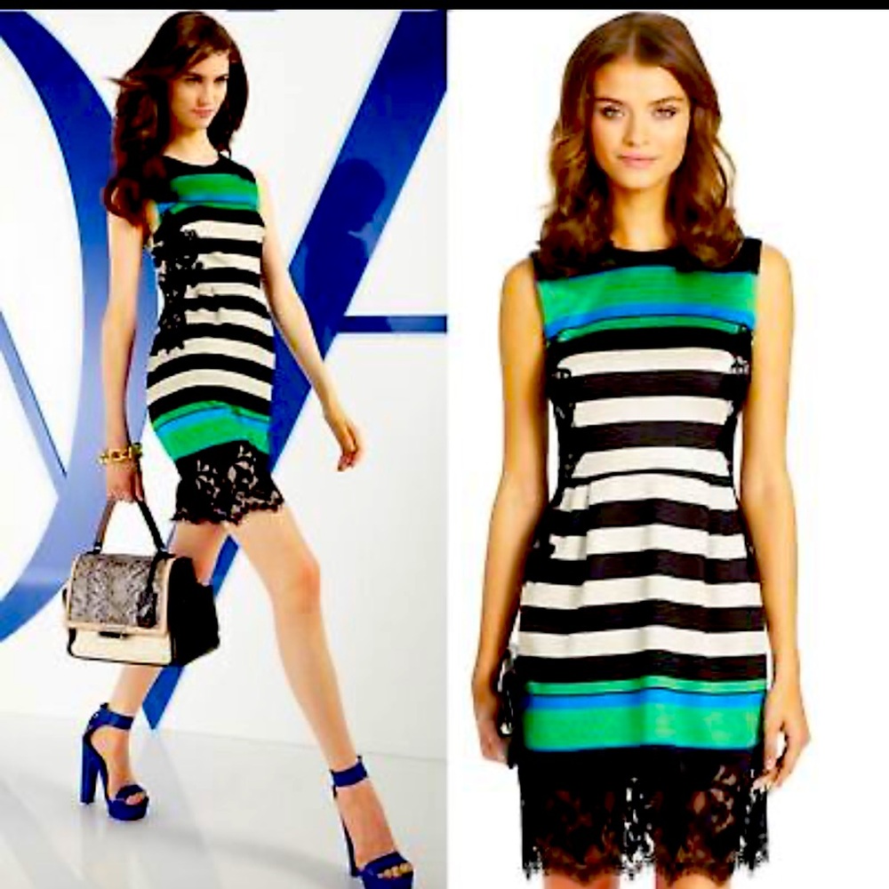 Diane von Furstenberg Frances
Colorblock Stripe Lace Detail Dress 10
$545